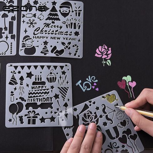 15PCS/3set Lace Ruler Drawing Template Ruler DIY Painting Template English Alphabet/Christmas/Balloon/Love Graffiti Hollow Out Template in Saudi Arabia