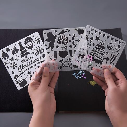 15PCS/3set Lace Ruler Drawing Template Ruler DIY Painting Template English Alphabet/Christmas/Balloon/Love Graffiti Hollow Out Template in Saudi Arabia