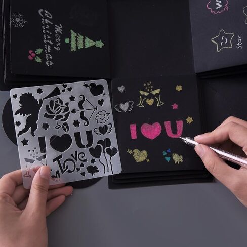 15PCS/3set Lace Ruler Drawing Template Ruler DIY Painting Template English Alphabet/Christmas/Balloon/Love Graffiti Hollow Out Template in Saudi Arabia