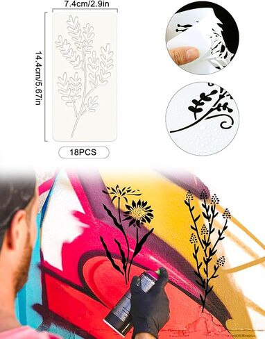 18 PCS Stencils for Painting on Wood, Flower and Leaf Stencils for Painting, Plastic Stencil for Crafts Reusable for Home Decor and DIY Projects in Saudi Arabia
