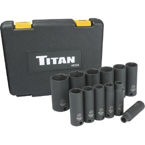 مجموعة مقابس Titan 48300 ذات 12 قطعة مقاس 3/8 بوصة Drive SAE ذات التأثير العميق in Kuwait