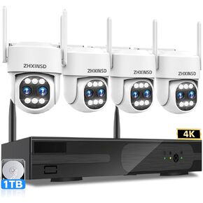 نظام كاميرا أمان لاسلكية في الهواء الطلق: [عدسة مزدوجة 4K & 10X تكبير هجين] تتبع تلقائي 4 قطع كاميرا PTZ لأمن المنزل WiFi6 10CH نظام كاميرا أمان NVR CCTV قابل للتوسيع مع محرك أقراص ثابتة سعة 1 تيرابايت in Kuwait