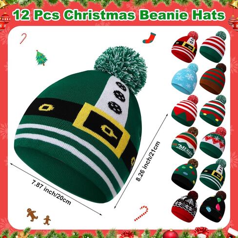 Mumufy 12 Pcs Christmas Beanie Hats Snowflake Pattern Hats Warm Stretch Winter Knit Hat for Men Women Adult (Beautiful Style) Multicolored in Saudi Arabia