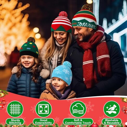 Mumufy 12 Pcs Christmas Beanie Hats Snowflake Pattern Hats Warm Stretch Winter Knit Hat for Men Women Adult (Beautiful Style) Multicolored in Saudi Arabia