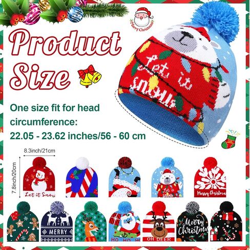 Mumufy 12 Pcs Christmas Beanie Hats Snowflake Pattern Hats Warm Stretch Winter Knit Hat for Men Women Adult (Beautiful Style) Multicolored in Saudi Arabia