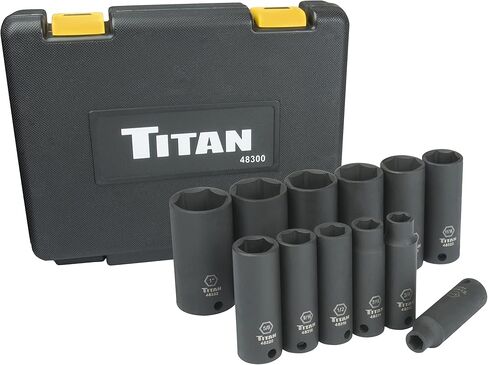مجموعة مقابس Titan 48300 ذات 12 قطعة مقاس 3/8 بوصة Drive SAE ذات التأثير العميق in Kuwait