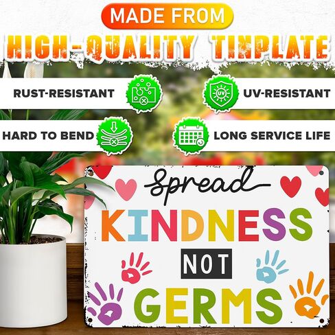 Spread Kindness Not Microbes Be Kind Poster - Home School Posters Kindness Wall Art Sign Motivational Posters for Classroom Decor Health for School Nurse Office Decorations Wall Decor Metal Wall Art Sign in Saudi Arabia