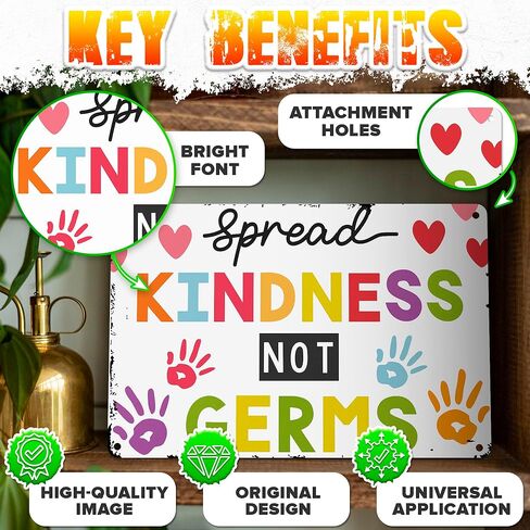 Spread Kindness Not Microbes Be Kind Poster - Home School Posters Kindness Wall Art Sign Motivational Posters for Classroom Decor Health for School Nurse Office Decorations Wall Decor Metal Wall Art Sign in Saudi Arabia
