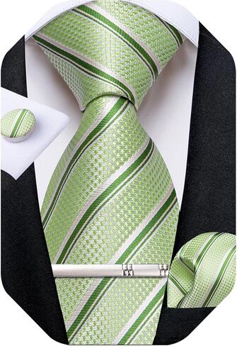 DiBanGu Mens Tie Set Silk Plaid Striped Necktie Woven Pocket Square and Cufflinks Tie Clip Set Formal Wedding in Kuwait