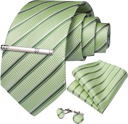 DiBanGu Mens Tie Set Silk Plaid Striped Necktie Woven Pocket Square and Cufflinks Tie Clip Set Formal Wedding in Kuwait