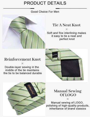 DiBanGu Mens Tie Set Silk Plaid Striped Necktie Woven Pocket Square and Cufflinks Tie Clip Set Formal Wedding in Kuwait