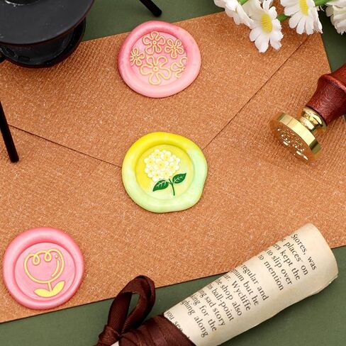 Flowers Wax Seal Stamp Copper 25mm Vintage Detachable Sealing Stamp Brass and A Wood Handle Pattern Stamps Head Letter Invitation Card Wedding Gift Package Holidays in Saudi Arabia