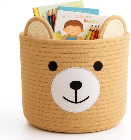 سلة الدب للحضانة، سلة استحمام الطفل، سلال الأطفال للتخزين، سلة ألعاب الأطفال وسلة الغسيل، سلة تخزين للأطفال سلة نباتية هدية زاوية داخلية 10 بوصة عمق × 8 بوصة ارتفاع (كاكي فاتح) in Kuwait