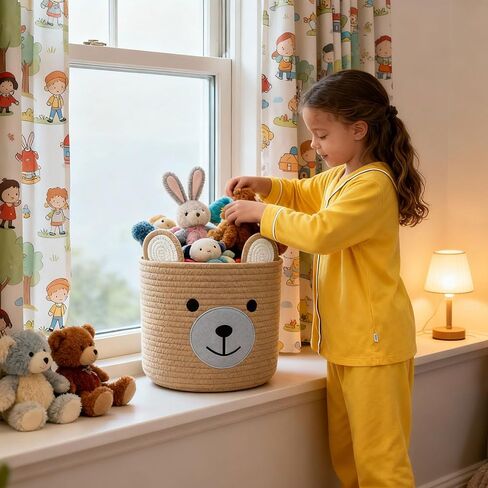 سلة الدب للحضانة، سلة استحمام الطفل، سلال الأطفال للتخزين، سلة ألعاب الأطفال وسلة الغسيل، سلة تخزين للأطفال سلة نباتية هدية زاوية داخلية 10 بوصة عمق × 8 بوصة ارتفاع (كاكي فاتح) in Kuwait