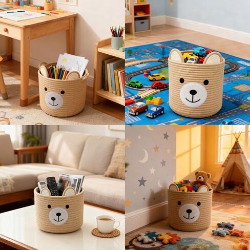 سلة الدب للحضانة، سلة استحمام الطفل، سلال الأطفال للتخزين، سلة ألعاب الأطفال وسلة الغسيل، سلة تخزين للأطفال سلة نباتية هدية زاوية داخلية 10 بوصة عمق × 8 بوصة ارتفاع (كاكي فاتح) in Kuwait