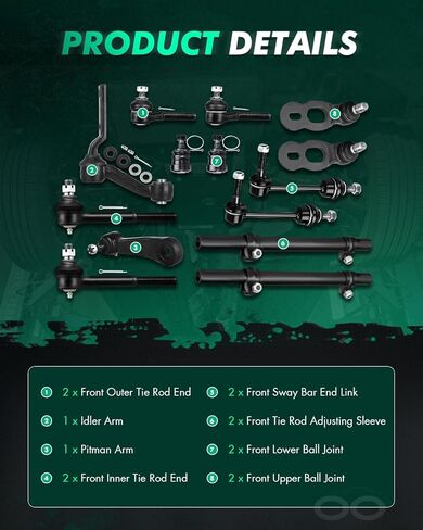 SCITOO 14pcs Suspension Kit For 1998-2002 For Ford Crown Victoria For Lincoln Town Car For Mercury Grand Marquis - With Suspension Parts Upper Lower Ball Joint Sway Bar End Link Tie Rod End in Saudi Arabia