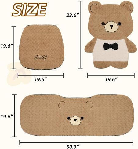 غطاء مقعد السيارة للسيارات، وسادة مقعد السيارة الأمامية والخلفية من القطيفة على شكل دب كرتوني مع وسائد داعمة لمسند الرأس وأغطية حماية مقاعد السيارة العالمية (بني، 7 قطع) in Kuwait