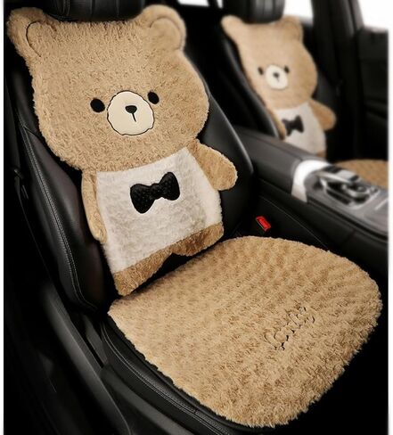 غطاء مقعد السيارة للسيارات، وسادة مقعد السيارة الأمامية والخلفية من القطيفة على شكل دب كرتوني مع وسائد داعمة لمسند الرأس وأغطية حماية مقاعد السيارة العالمية (بني، 7 قطع) in Kuwait