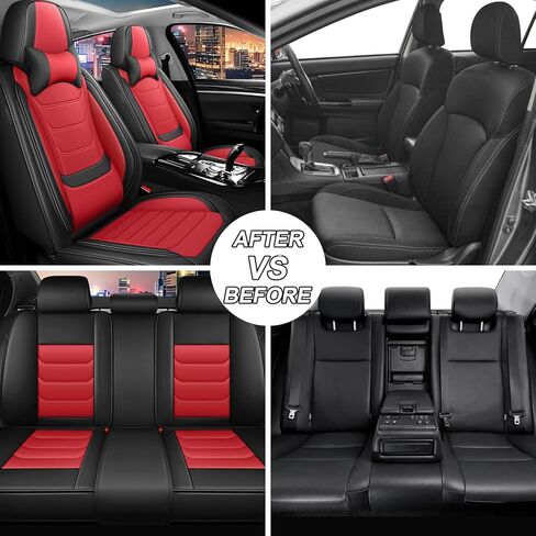 أغطية مقاعد جلد نابا مجموعة كاملة لسيارة Mercedes-Benz CLA 250 2017-2025، 5 مقاعد غطاء مقعد سيارة مقاوم للتمزق ومقاوم للماء داخل تصميم سحاب وفتحات فتح محفوظة (مجموعة كاملة فاخرة/أسود وأحمر) in Kuwait