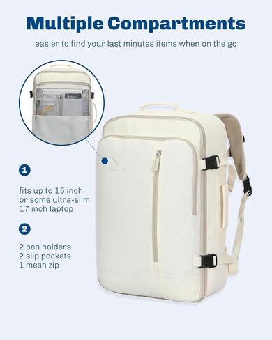 حقيبة ظهر Hynes Eagle Carry on 38L حقيبة ظهر كبيرة للسفر للنساء معتمدة من الطيران لعطلة نهاية الأسبوع حقيبة كمبيوتر محمول للرجال 15 بوصة أسود 2023 in Kuwait