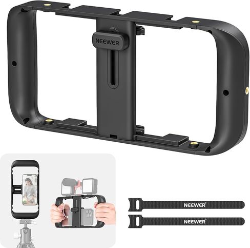 NEEWER Universal Smartphone Video Rig with Handles, 67mm Filter Adapter, Anti Drop Cold Shoe for DJI Mic, Phone Cage Stabilizer for Video Recording for iPhone 15 Pro Max S23 Ultra Pixel 8 Pro, PA017 in Saudi Arabia