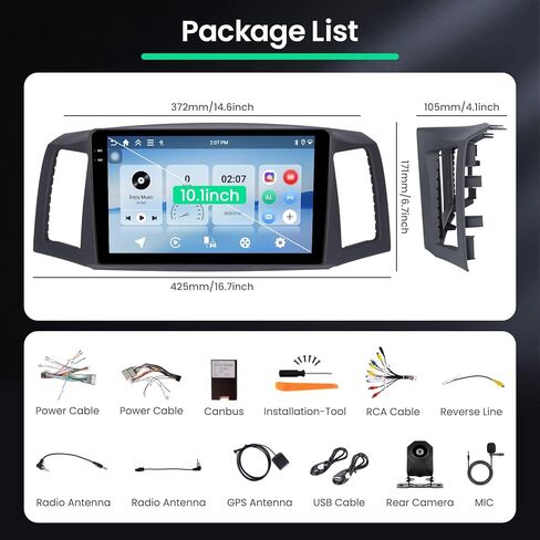 Roinvou 8 Cores 4+64G Android Car Radio for Jeep Grand Cherokee 2004-2007 (LHD), 10.1" Touch Screen Carplay Android Auto with 32EQ Bluetooth WiFi GPS Navigation Mirror Link Backup Camera in Saudi Arabia