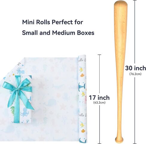 wishinside Blue Baby Wrapping Paper Roll-17 Inches X 32.8 Feet, Mini Roll, Sea Creatures Design Wrap Paper for Baby Shower, Boys' Birthday Party, Newborn, New Moms, Little One, 1st Baby, 1 Roll in Saudi Arabia