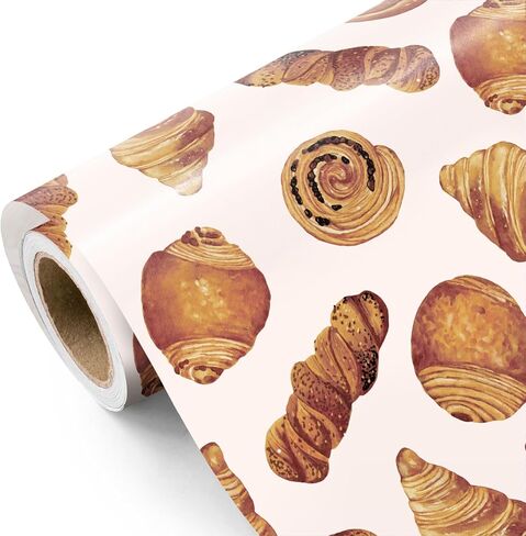 WRAPAHOLIC Bread Wrapping Paper Roll - Mini Roll - 17 Inch x 16.5 Feet - French Croissant Bread Bakery Wrapping Paper for Birthday, Baking Lover, Baby Shower, Tea Party in Saudi Arabia
