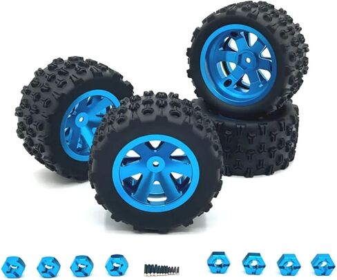 4 حزم معدنية مطورة لإطارات محور العجلة لقطع غيار السيارات Hyper Go H16BM H16GT H16DR H16PL H14BM RC، إطارات 12 مم سداسية 84 مم (3.3 بوصة) لسيارة Wltoys Hyper Go SCY 1/12 1/14 1/16 RC (أزرق) in Kuwait