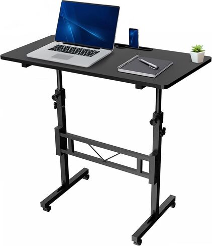 VIVO Mobile 32 x 16 inch Computer Workstation, Standing Portable Desk with Wheels for Laptop Work, Home Office, Black, CART-V02A in Saudi Arabia