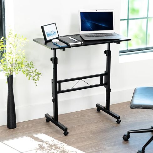 VIVO Mobile 32 x 16 inch Computer Workstation, Standing Portable Desk with Wheels for Laptop Work, Home Office, Black, CART-V02A in Saudi Arabia