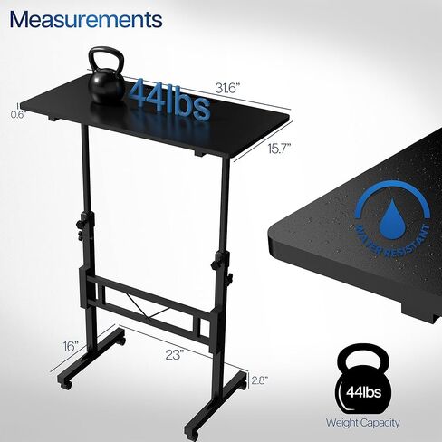 VIVO Mobile 32 x 16 inch Computer Workstation, Standing Portable Desk with Wheels for Laptop Work, Home Office, Black, CART-V02A in Saudi Arabia