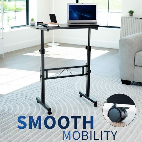 VIVO Mobile 32 x 16 inch Computer Workstation, Standing Portable Desk with Wheels for Laptop Work, Home Office, Black, CART-V02A in Saudi Arabia