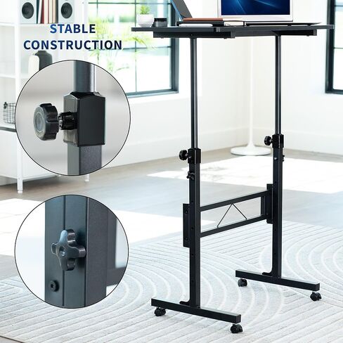 VIVO Mobile 32 x 16 inch Computer Workstation, Standing Portable Desk with Wheels for Laptop Work, Home Office, Black, CART-V02A in Saudi Arabia