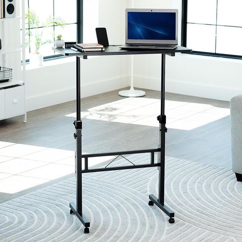 VIVO Mobile 32 x 16 inch Computer Workstation, Standing Portable Desk with Wheels for Laptop Work, Home Office, Black, CART-V02A in Saudi Arabia