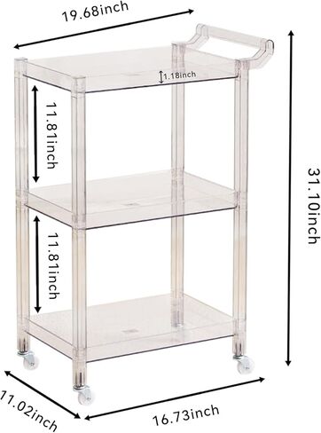 Acrylic-Style Utility Rolling Cart, 3-Tier Clear Storage Cart with Pulling Handle & 4 Wheels for Kitchen Living Room Dining Bathroom Laundry, Multifunction Serving Trolley for Small Spaces (Brown) in Saudi Arabia