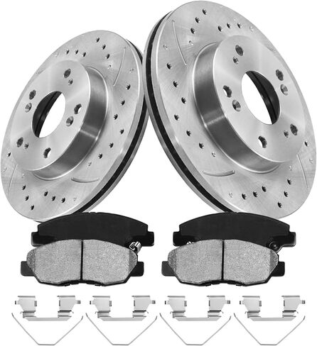 مجموعة وسادات الفرامل والدوارات Anpulsero الأمامية المتوافقة مع هوندا سيفيك 2006-2011، مجموعات فرامل بديلة للسيارات زيت مضاد للصدأ 31311 D1578-8791 دوارات محفورة ومشقوقة 261.7 مم (10.3 بوصة) in Kuwait