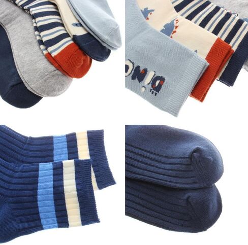 Padgene 10 Pairs Kids Boys Fun Novelty Socks Toddler None Slip Cotton Crew Dress Socks Cartoon Dinosaur Car Shark Stripes in Kuwait