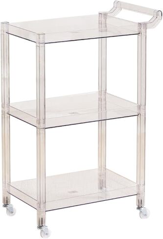 Acrylic-Style Utility Rolling Cart, 3-Tier Clear Storage Cart with Pulling Handle & 4 Wheels for Kitchen Living Room Dining Bathroom Laundry, Multifunction Serving Trolley for Small Spaces (Brown) in Saudi Arabia
