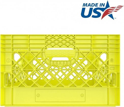 Heavy Duty Plastic Storage Milk Crate 24QT, Square Lattice Design, Stackable Utility Organizer Bin 6 gallons Made in USA (Orange) in Saudi Arabia