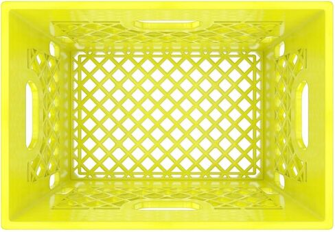 Heavy Duty Plastic Storage Milk Crate 24QT, Square Lattice Design, Stackable Utility Organizer Bin 6 gallons Made in USA (Orange) in Saudi Arabia
