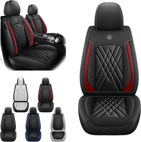 Car Seat Covers Fit for Ford Explorer 1999-2025 Waterproof Premium Nappa Leather Seat Covers with Airbag Compatibility, Easy to Clean, Scratch Proof(Black Red, 2 Pcs Front) in Saudi Arabia