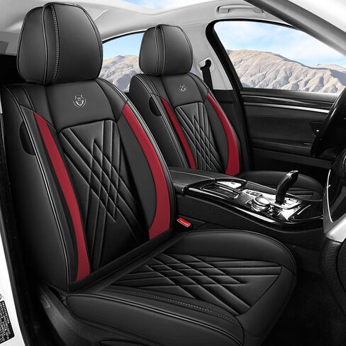 Car Seat Covers Fit for Ford Explorer 1999-2025 Waterproof Premium Nappa Leather Seat Covers with Airbag Compatibility, Easy to Clean, Scratch Proof(Black Red, 2 Pcs Front) in Saudi Arabia