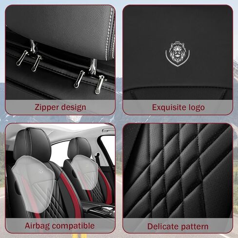 Car Seat Covers Fit for Ford Explorer 1999-2025 Waterproof Premium Nappa Leather Seat Covers with Airbag Compatibility, Easy to Clean, Scratch Proof(Black Red, 2 Pcs Front) in Saudi Arabia