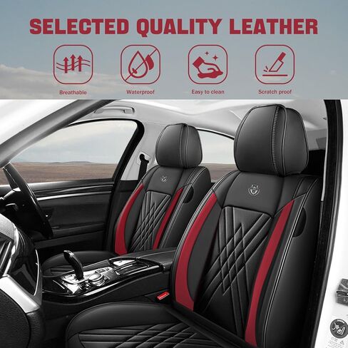 Car Seat Covers Fit for Ford Explorer 1999-2025 Waterproof Premium Nappa Leather Seat Covers with Airbag Compatibility, Easy to Clean, Scratch Proof(Black Red, 2 Pcs Front) in Saudi Arabia