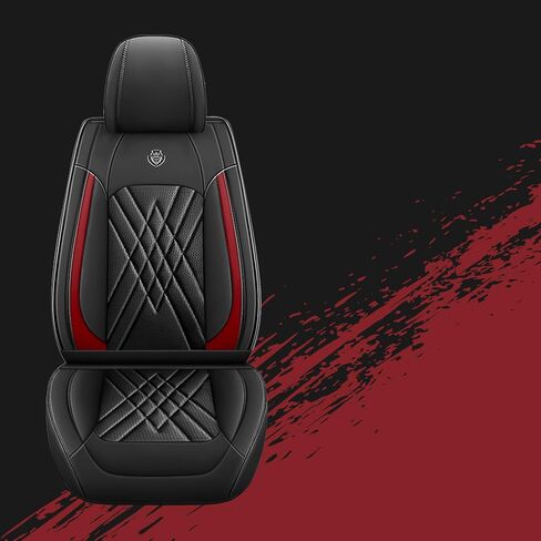 Car Seat Covers Fit for Ford Explorer 1999-2025 Waterproof Premium Nappa Leather Seat Covers with Airbag Compatibility, Easy to Clean, Scratch Proof(Black Red, 2 Pcs Front) in Saudi Arabia