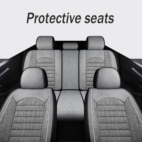 أغطية مقاعد السيارة مجموعة كاملة لسيارة Toyota Crown (S210) 14.Gen 2015 2016 2017 2018 2019 2020، مادة الكتان لجميع المواسم بدون إزاحة، غطاء مقاعد السيارة سهل التركيب، غطاء مقعد رمادي in Saudi Arabia