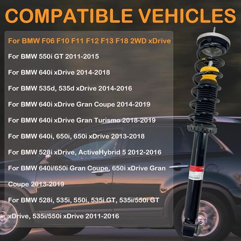 مجموعة دعامات ممتص الصدمات الخلفية مع VDC لسيارات BMW F06 F10 F11 F12 F13 F18 2WD xDrive، لسيارات BMW 528i 535i 550i 2011-2016، لسيارات BMW 640i 650i 2013-2019 33526784015 33526784019 يسار & صحيح in Kuwait