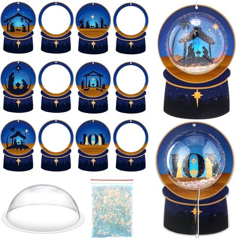 24 Set Christmas Nativity Snow Globe Craft Kit DIY Make Your Own 3D Jesus Birth Snowglobe Hanging Ornament with Glitter Sequins Papers for Home School Xmas Holiday Religious Decor in Saudi Arabia