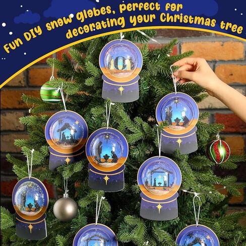 24 Set Christmas Nativity Snow Globe Craft Kit DIY Make Your Own 3D Jesus Birth Snowglobe Hanging Ornament with Glitter Sequins Papers for Home School Xmas Holiday Religious Decor in Saudi Arabia